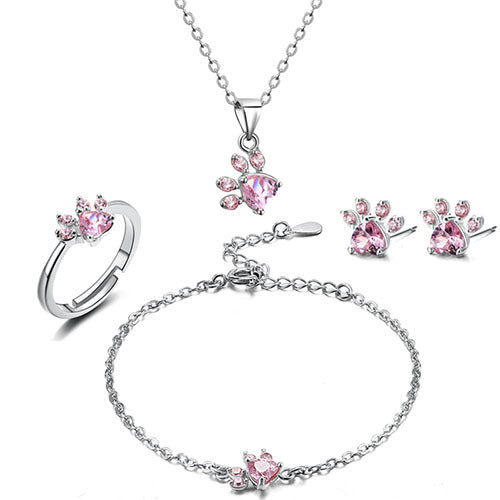Set de Joyería Huella Mujer (4 Piezas) – Oro Rosa con Corazón de Circonitas