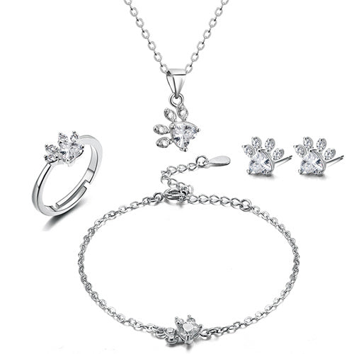 Set de Joyería Huella Mujer (4 Piezas) – Oro Rosa con Corazón de Circonitas