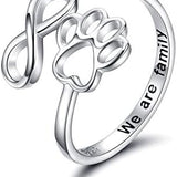 Anillo de plata ajustable con forma de corazón y huella de pata, hecho a mano
