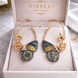 Pendientes con alas de mariposa bordadas