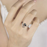 Anillo de plata ajustable con forma de corazón y huella de pata, hecho a mano