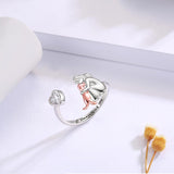 Anillo con forma de perro de plata de ley y circonitas blancas – anillo ajustable