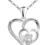 Collar con huellas en forma de corazón – Plata con circonitas