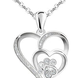 Collar con huellas en forma de corazón – Plata con circonitas
