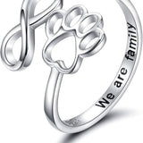 Anillo de plata ajustable con forma de corazón y huella de pata, hecho a mano
