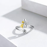 Anillo ajustable de plata con forma de perro – Anillo hecho a mano para mujer