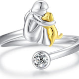 Anillo ajustable de plata con forma de perro – Anillo hecho a mano para mujer