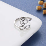 Anillo de plata ajustable con forma de corazón y huella de pata, hecho a mano