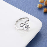Anillo de plata ajustable con forma de corazón y huella de pata, hecho a mano