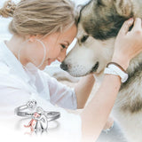 Anillo con forma de perro de plata de ley y circonitas blancas – anillo ajustable