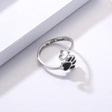Anillo de plata ajustable con forma de corazón y huella de pata, hecho a mano
