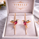 Pendientes con forma de colibrí de esmalte y circonita