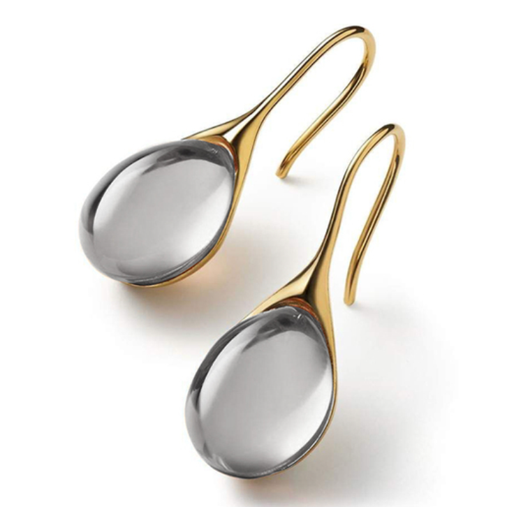 Pendientes de gota de cristal en oro y plata
