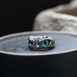 Anillo de búho de la suerte ajustable, de plata con ópalo