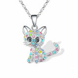 Collar con gatitos y circonitas de colores – fabricado en plata