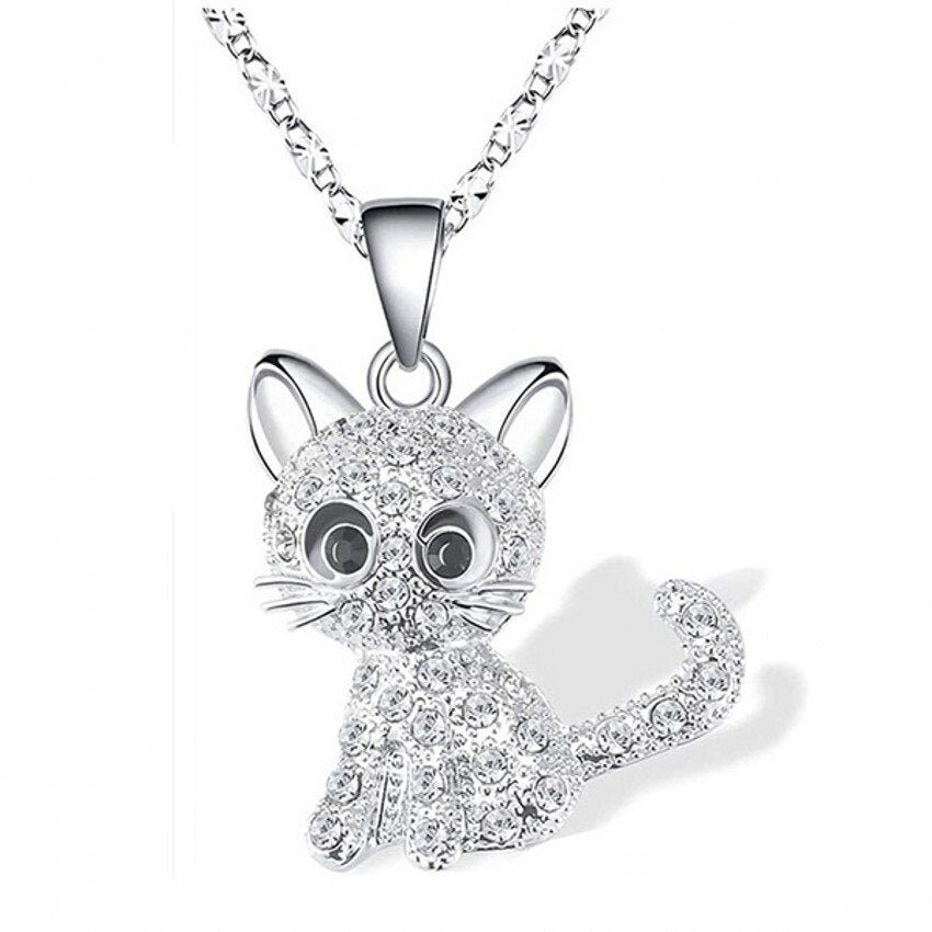 Collar con gatitos y circonitas de colores – fabricado en plata