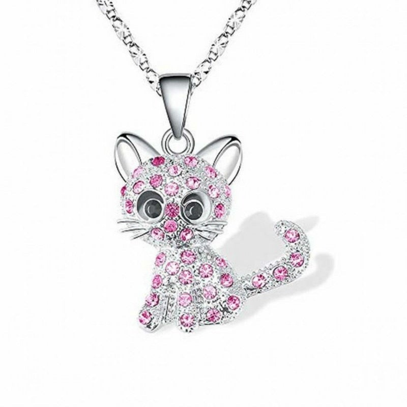 Collar con gatitos y circonitas de colores – fabricado en plata