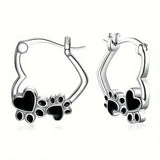 Heart-Paw Hoops – Pendientes de plata con motivos de animales y detalles en esmalte negro