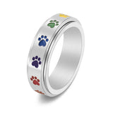 Anillo antiestrés giratorio con patitas – Anillo de acero inoxidable con colores del arcoíris