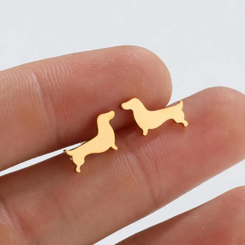 Pendientes de dachshund: pendientes minimalistas con motivos de perros, fabricados en metal