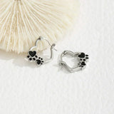 Heart-Paw Hoops – Pendientes de plata con motivos de animales y detalles en esmalte negro