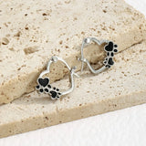 Heart-Paw Hoops – Pendientes de plata con motivos de animales y detalles en esmalte negro