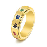 Anillo antiestrés giratorio con patitas – Anillo de acero inoxidable con colores del arcoíris