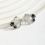 Heart-Paw Hoops – Pendientes de plata con motivos de animales y detalles en esmalte negro