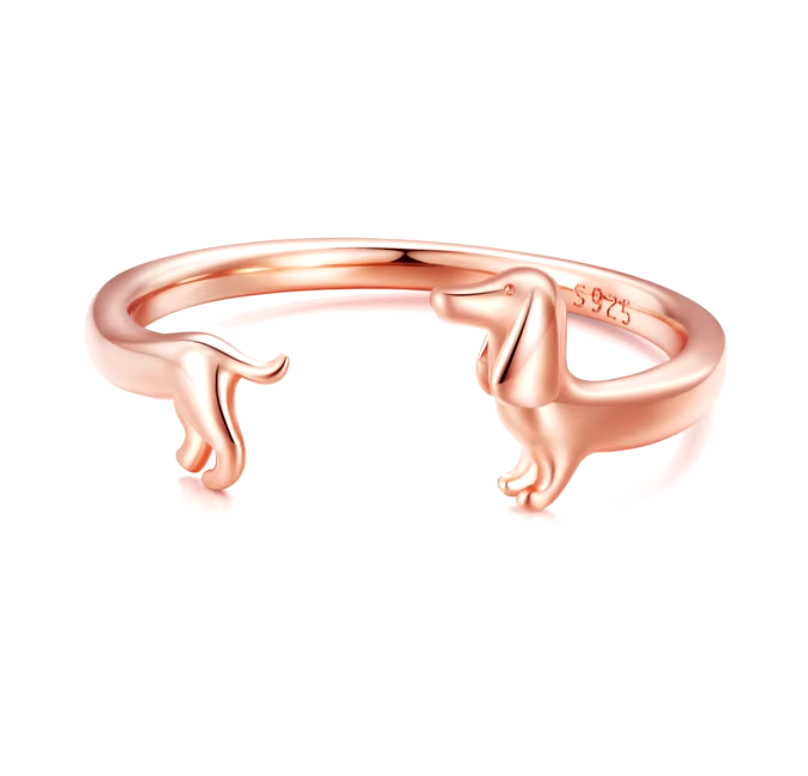 Anillo Ajustable Dachshund en Plata – Diseño Elegante con Acabado Premium