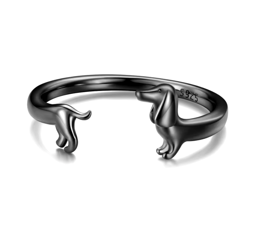 Anillo Ajustable Dachshund en Plata – Diseño Elegante con Acabado Premium