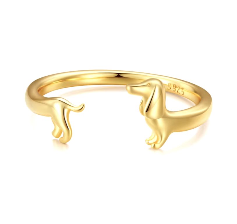 Anillo Ajustable Dachshund en Plata – Diseño Elegante con Acabado Premium