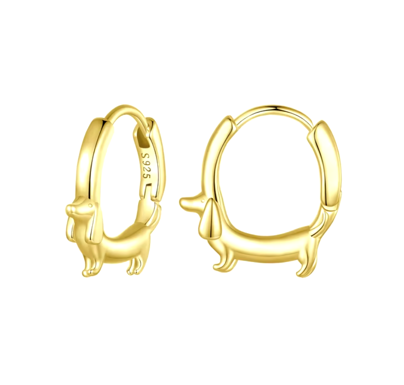 Pendientes de aro con forma de dachshund plateados