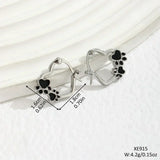 Heart-Paw Hoops – Pendientes de plata con motivos de animales y detalles en esmalte negro