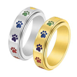 Anillo antiestrés giratorio con patitas – Anillo de acero inoxidable con colores del arcoíris