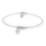 Pulsera conmemorativa de plata con alas de ángel y huellas de patas | Hecha a mano