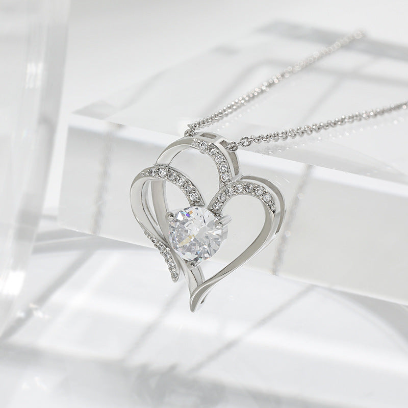 Collar con dos corazones y circonitas – collar ajustable para mujer