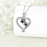 Collar Heart Friend Paw en color plata y negro