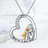 Collar de la suerte con motivos de corazón y perro: collar de plata con circonitas