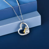 Collar de la suerte con motivos de corazón y perro: collar de plata con circonitas