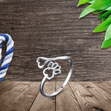 Anillo de corazón con patitas ajustable, de acero inoxidable