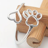 Anillo de plata ajustable con forma de corazón y huella de pata, hecho a mano