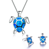 Conjunto de tortuga marina: collar y pendientes de plata con ópalo
