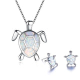 Conjunto de tortuga marina: collar y pendientes de plata con ópalo