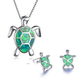 Conjunto de tortuga marina: collar y pendientes de plata con ópalo