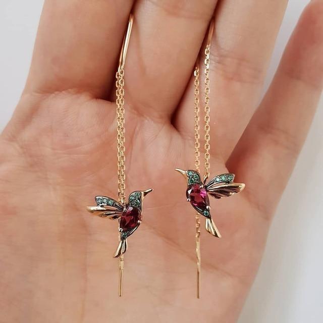 Pendientes con forma de colibrí de esmalte y circonita