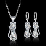 Set Gatos Felices – Collar y Pendientes en Plata con Circonitas Brillantes