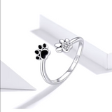 Anillo con forma de pata de plata de ley: anillo ajustable con circonita y esmalte