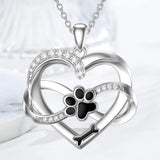 Collar Infinity con corazón y huellas de patas, de plata: joya con motivos animales simbólicos