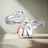 Anillo con forma de perro de plata de ley y circonitas blancas – anillo ajustable